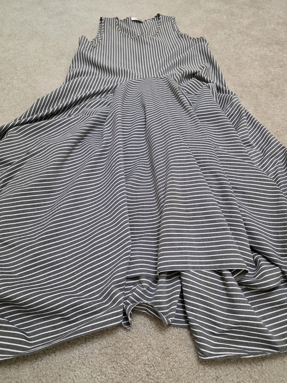 Patrizia Luca Cotton Gray & White Striped Sleeveless Midi Dress Size M - Picture 6 of 11